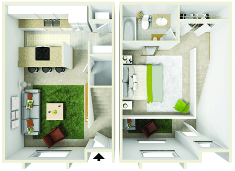 Floor plan for 1 bed, 1 bath, 700 sqft